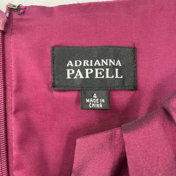 Adrianna Papell Satin Sheath Dress Sz 4 Magenta Shiny Ruching Cocktail Formal - Picture 10 of 14